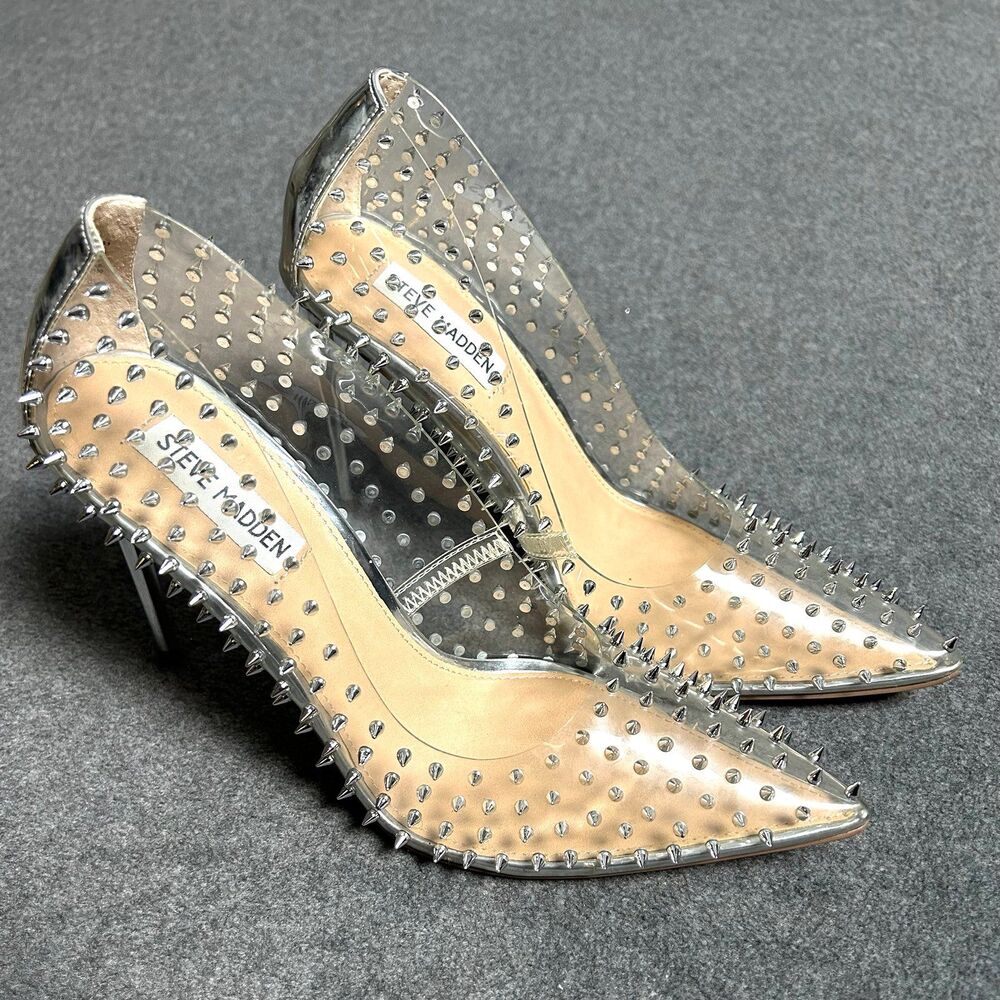 Steve Madden Vala Stiletto Pumps Clear w/Rhinestone Studs Size 9.5